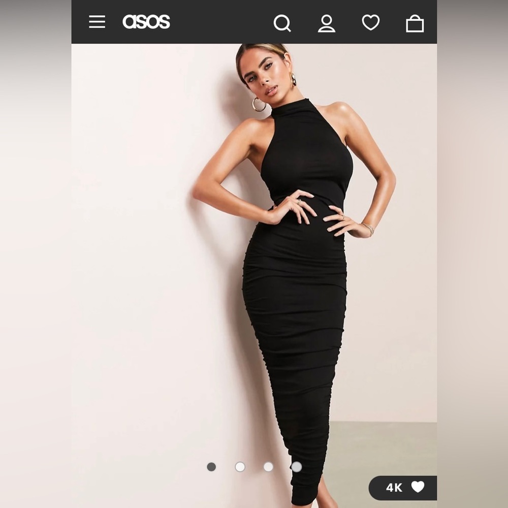 ASOS DESIGN ruched racer front neck midi dress in black